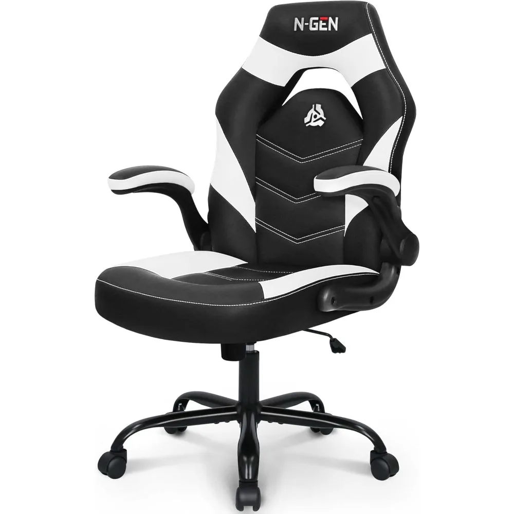 Video Gaming Chair Ergonomic Office Desk Chair with Lumbar Support Adjustable Height Padded Flip Up Arms
