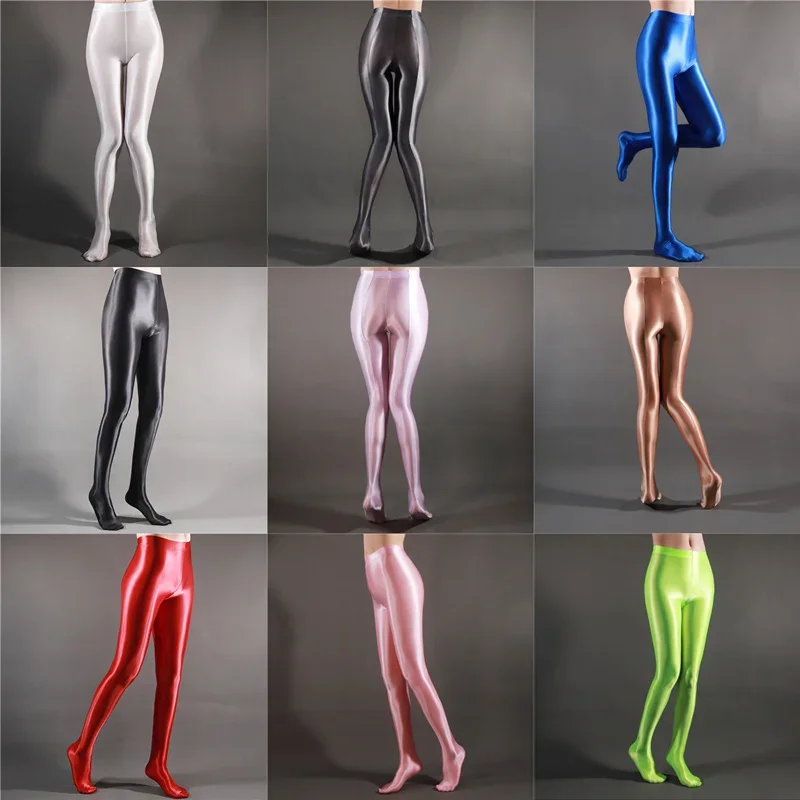 Japanese Spandex Satin Glossy Shiny Opaque Pantyhose Silky Smooth Oil Wet Look Tights Sexy Stockings High Waist Tight Leggings