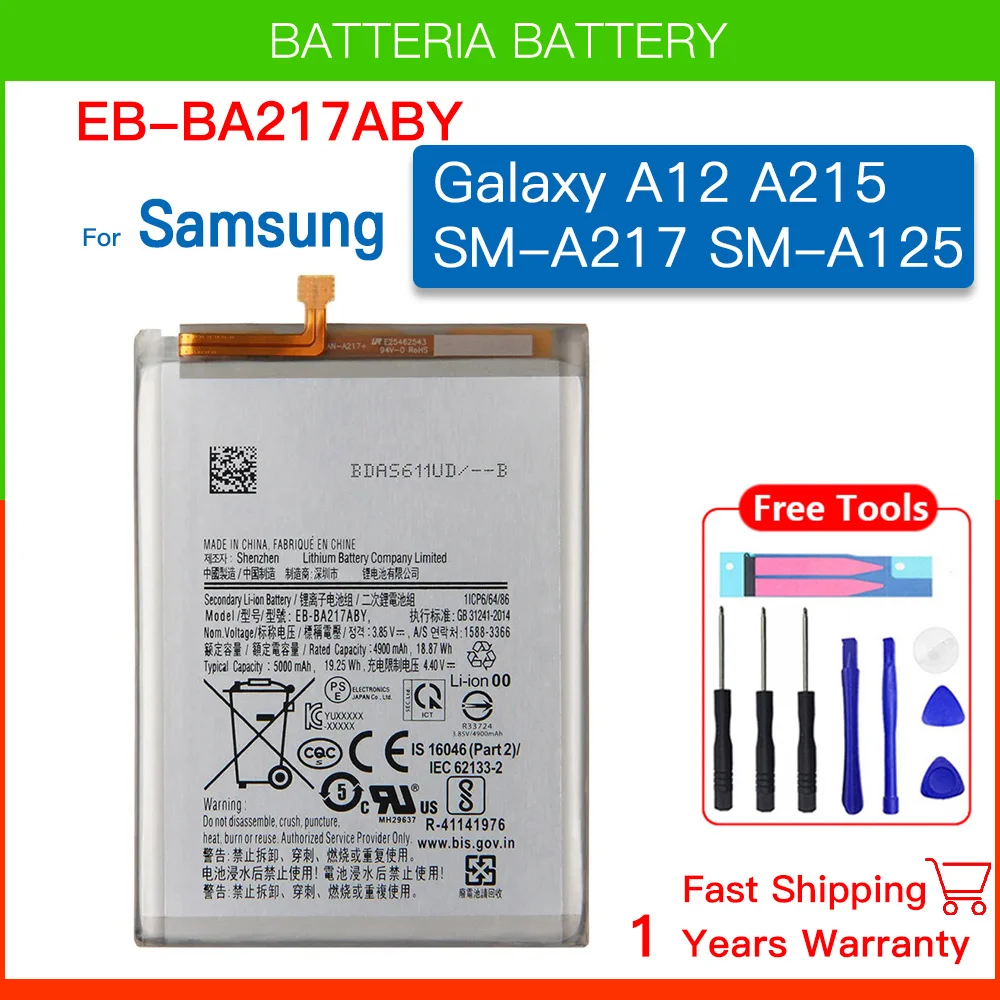 Brand New 5000mAh EB-BA217ABY Phone Battery For Samsung Galaxy A21s SM-A217F / A12 SM-A125F Batteria+Tools