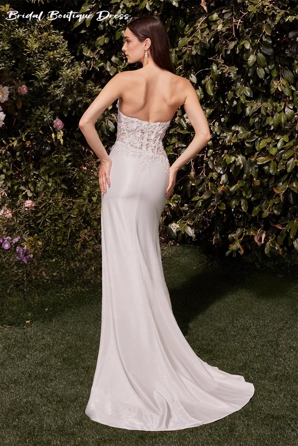 Angepasst Elegante Satin Meerjungfrau Hochzeit Party Kleider für Frauen Sexy Schatz Spitze Appliques Trian Vestidos De