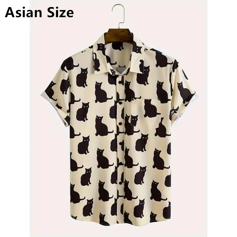 

New Black Cat 3D Print Shirt For Men Hawaiian Shirt Summer Casual Top Fashion Simple Shirt Women Single Breasted Button Y2k Tops
