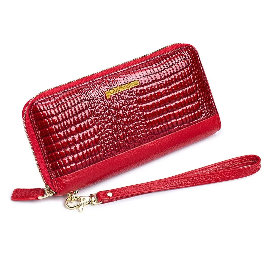 Luxury Brand Genuine Leather Purse Woman Alligator Cow Leather Wallet Patchwork RFID Card Holder Clutch Hand Bag With Box