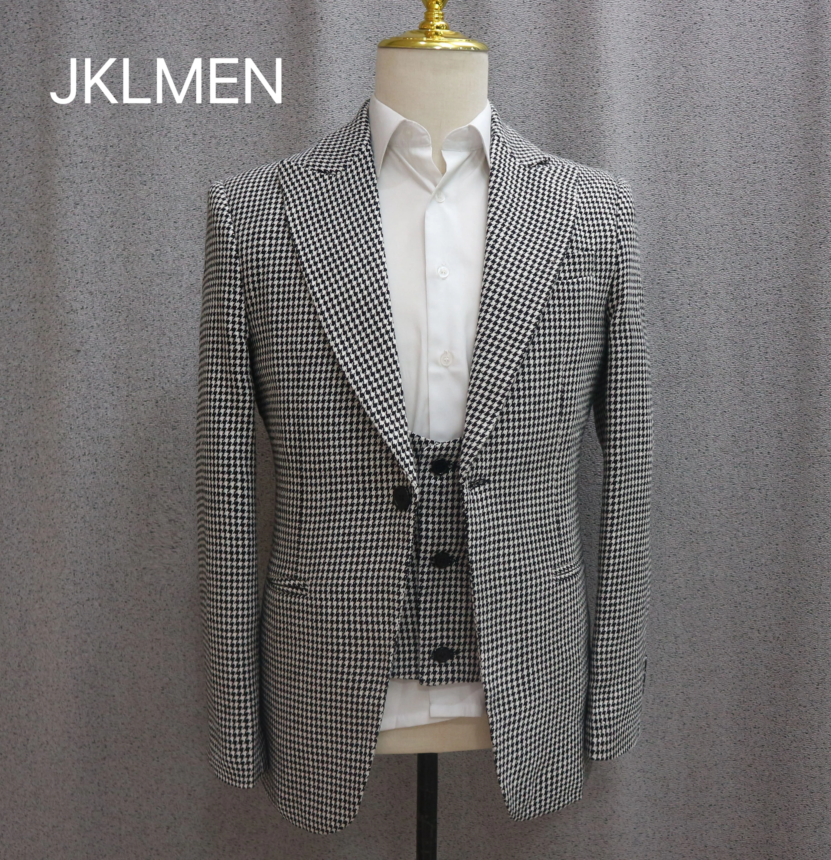 Blazer xadrez masculino, terno de noivo, casaco e calças single breasted, vestido de baile de casamento, design mais recente, moda de luxo, 3 PCs