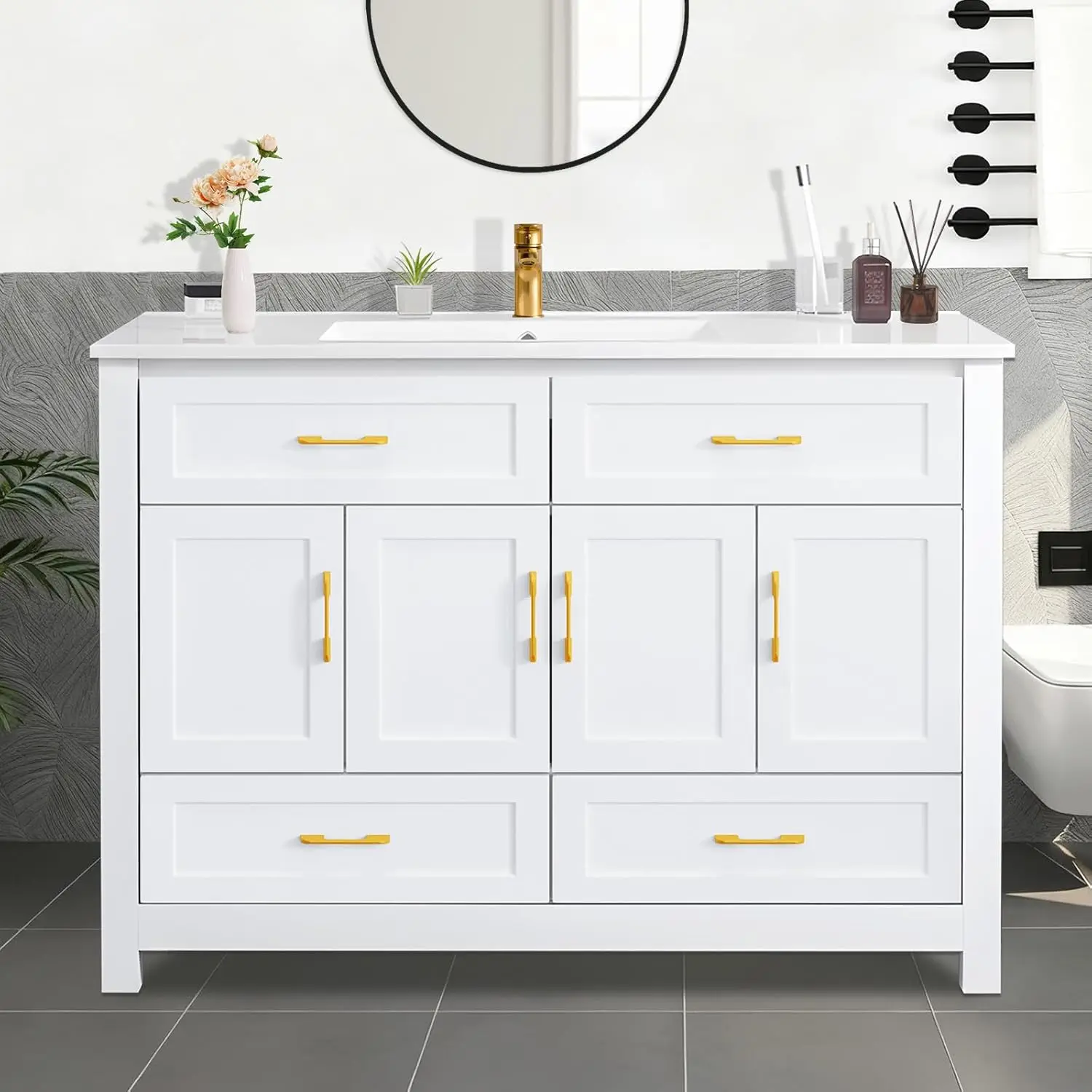 48'' Vanity Cabinet with Sink Undermount Basin 4 Soft Close Doors Drawers Storage Freestanding Assembly, Customized