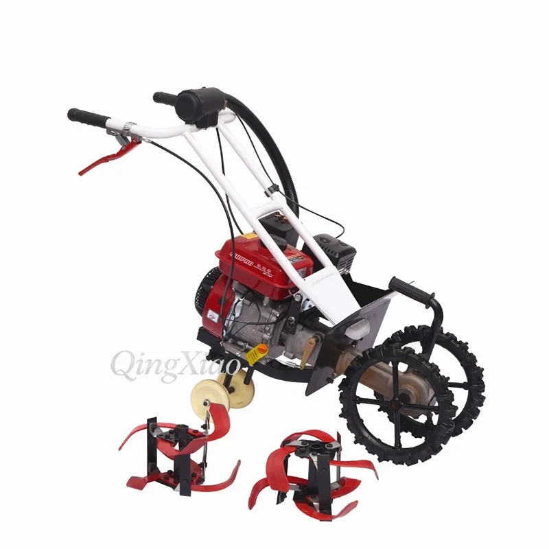 Lightweight 4WD Walk-behind Tiller Mini Farm Ditching Loosening Rotary Weeding Machine Orchard Vegetable Field Cultivation