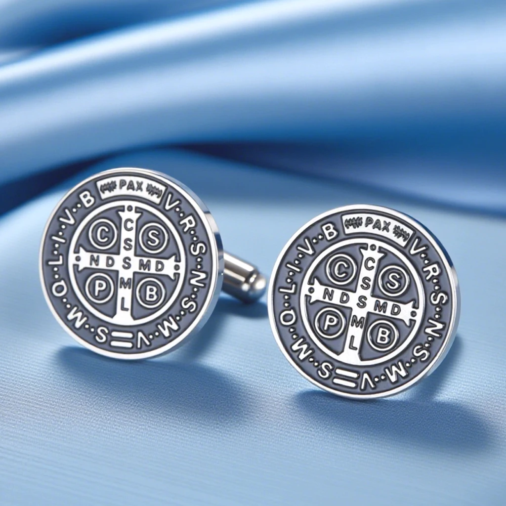 Dawapara Saint Benedict Cufflinks Catholic Gift for Men Vintage Protection Talisman Stainless Steel Jewelry Business Accessories