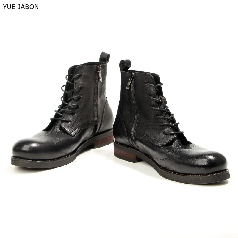 Brown Cowhide Men's Boots Genuine Leather Shoes Men Side Zipper Ankle Boots Handmade Retro Luxury Men's Formal Shoes Black view 6