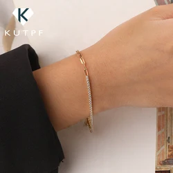 KUTPF 2mm Moissanite Tennis Bracelets with Gra Certificate S925 Sterling Silver Plated 18k Gold Paper Clip Bracelet for Women