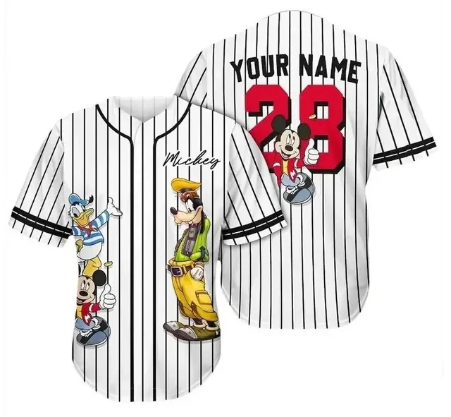 Disney Mickey Mouse Baseball Jersey Pattern T Shirt Magic Kingdom Shirts Men\'s Casual Sweatshirts Disney Loose Short Sleeve Top