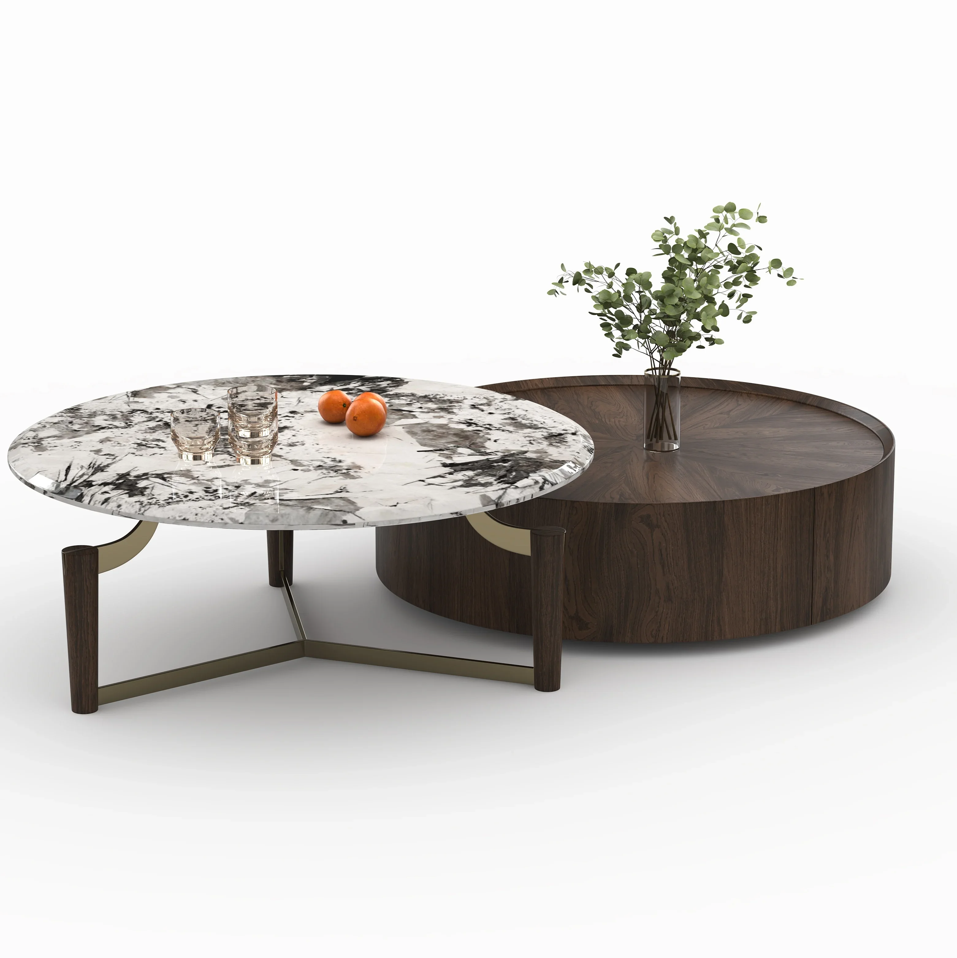 

New Mild Luxury Marble Stainless Steel Coffee Table Home Living Room Designer Height round Coffee Table