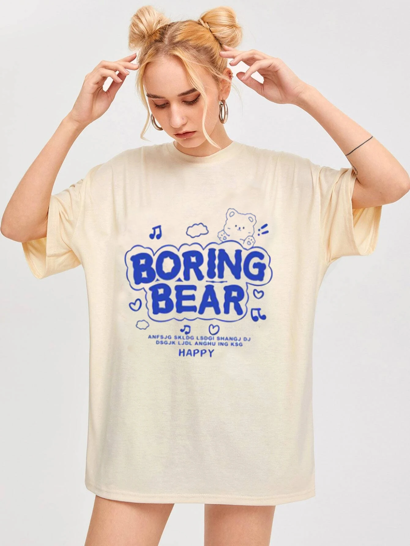 Boring Bear Beach T-Shirt  Cotton Tumblr Grunge Satan Unisex Graphic Women Funny Hipster Casual Tshirt Top Tee