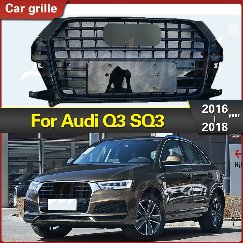 For Audi Q3 2016 2017 2018 for SQ3 Style Racing Grill Front Grille Upper Bumper Hood Mesh Grid Body Kit Radiator Grille Styling