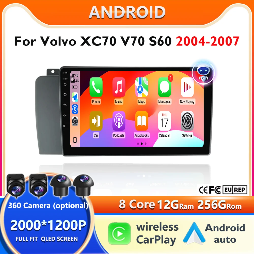 

2Din Android 15 Intelligent carplay system 2K QLED Screen 8 Core Car radio For Volvo XC70 V70 S60 2004-2007 Car stereo host unit