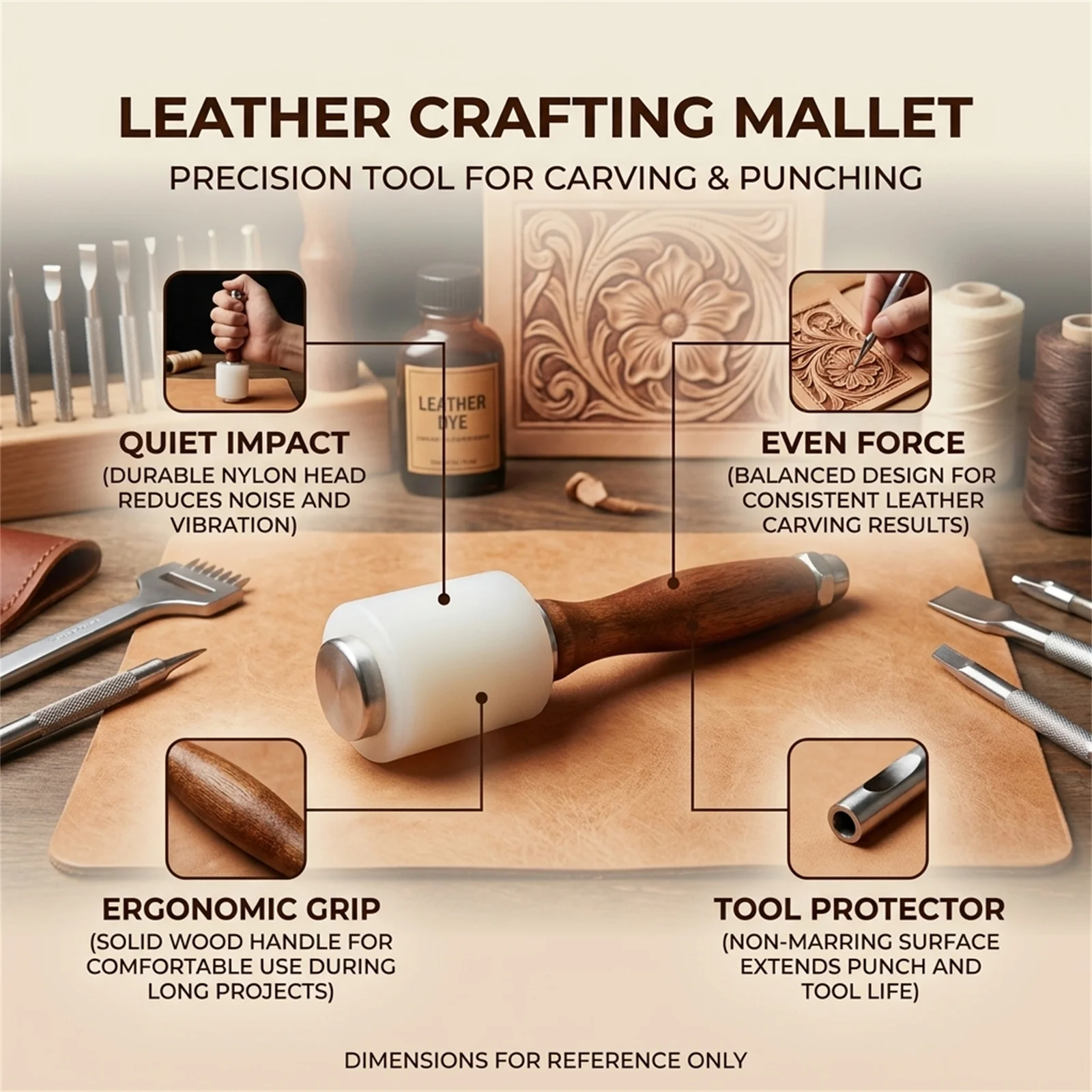 Leather Carving Mallet Professional Stamping Tool for Leather Crafting DIY Embossing Nylon Hammer Non-Slip Grip Durable