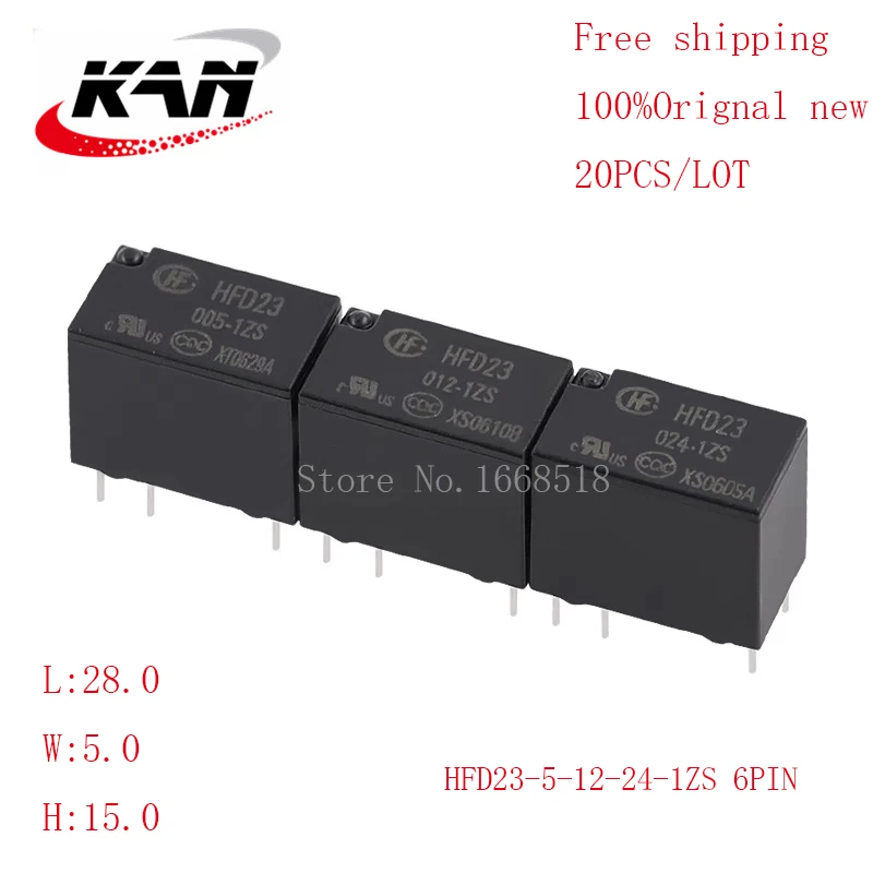 

Free shipping 20pcs relay HFD23-005-1ZS HFD23-012-1ZS HFD23-024-1ZS 5VDC 12VDC 24VDC 1A 125VAC 6PIN Original New