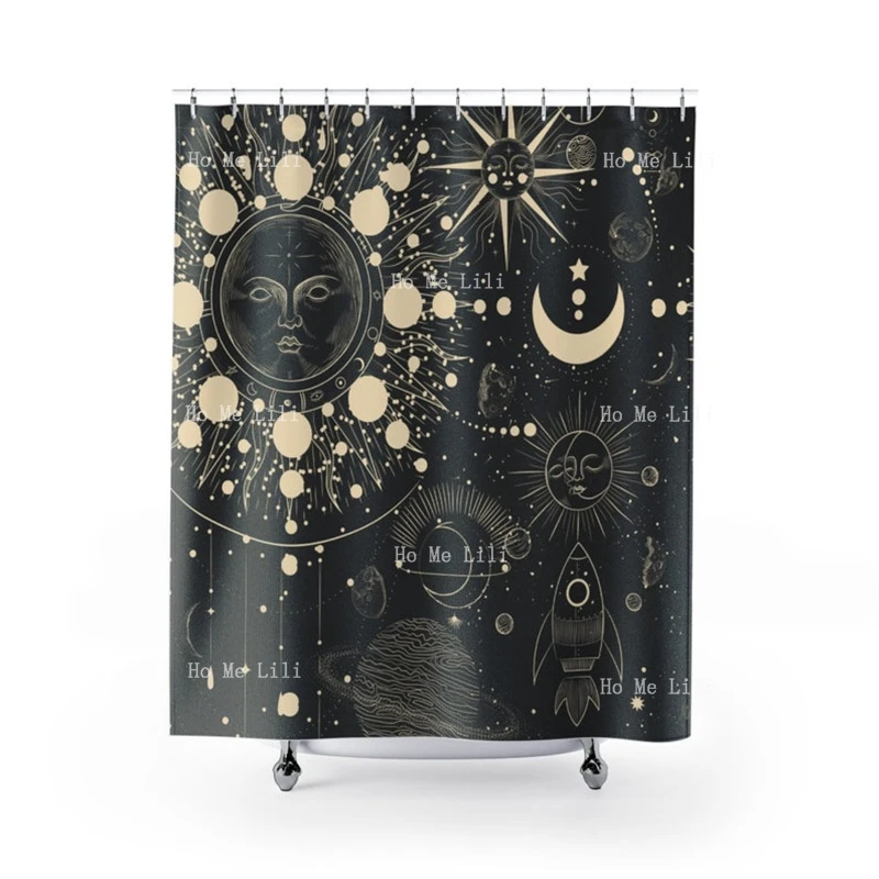 Celestial Moon Sun Cosmos Sacred Geometry Shower Curtain Lunar Eclipse Horoscopy Gothic Witchy Wicca Pagan Hippie Astrology