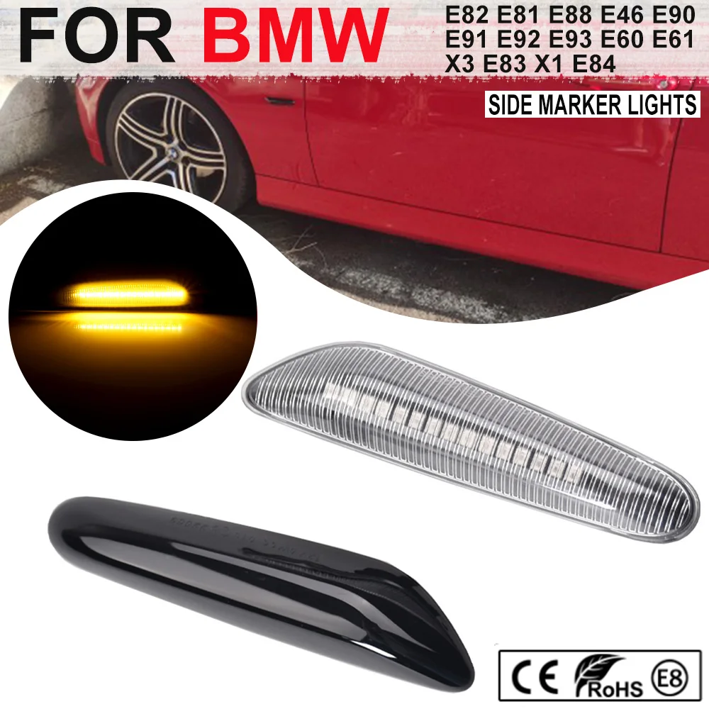 For BMW X3 E83 X1 E84 X5 X53 E60 E61 E46 E81 E82 E90 E92 E87 E88 Sequential Flashing LED Turn Signal Side Marker Light Blinker