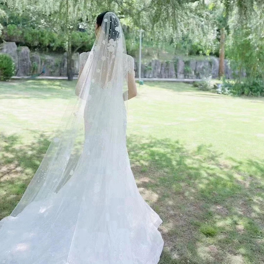 Soft Tulle Véu Marfim para Noiva, Lace Apliques, Acessórios De Noiva, Véu De Casamento, Nova Chegada