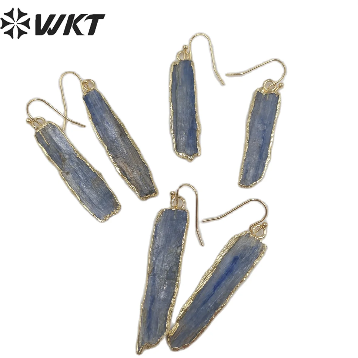 

WT-E152 Wholesale Fashion Raw Stone Earrings With Gold Electroplated Natural Blue Kynaite Randomly Shape For Women Jewelry Gift