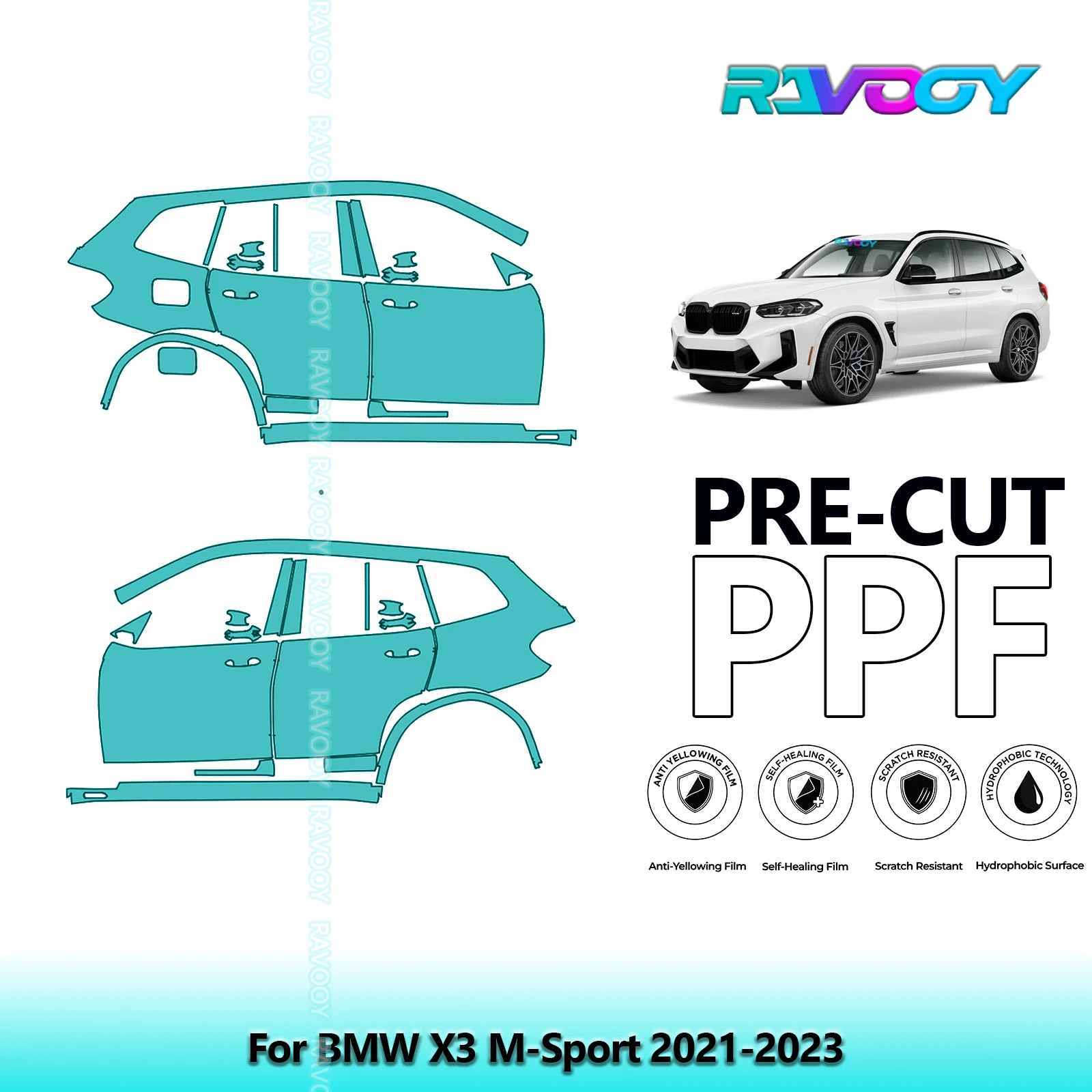 

For BMW X3 M-Sport 2021-2023 8.5mil Clear Matte Pre-Cut PPF Door & A/B Pillar Kit TPU Paint Protection Film Set