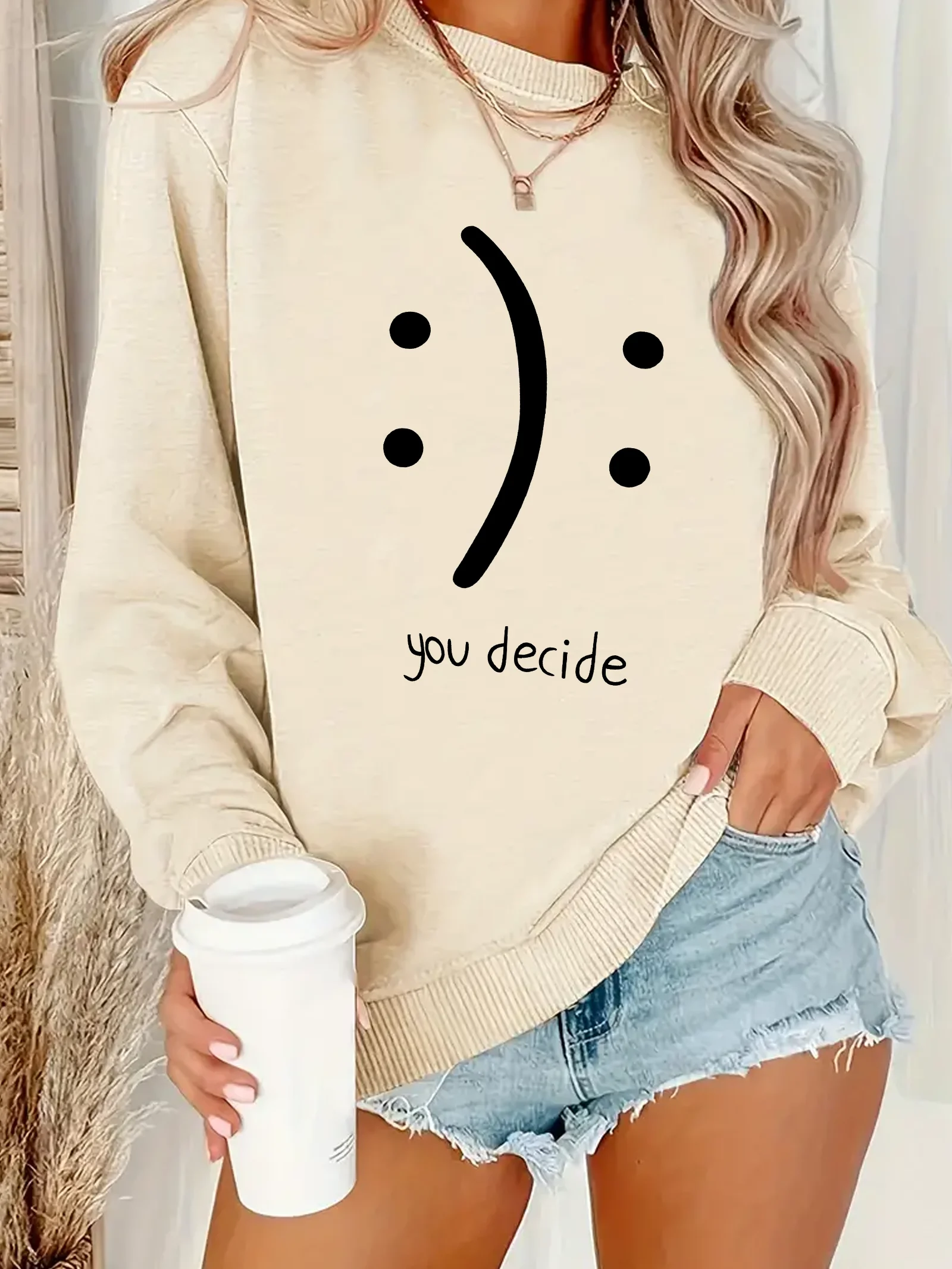

Fashionable and trendy, women's round neck printed hoodie, women's autumn and winter casual clothing, loose and comfortable