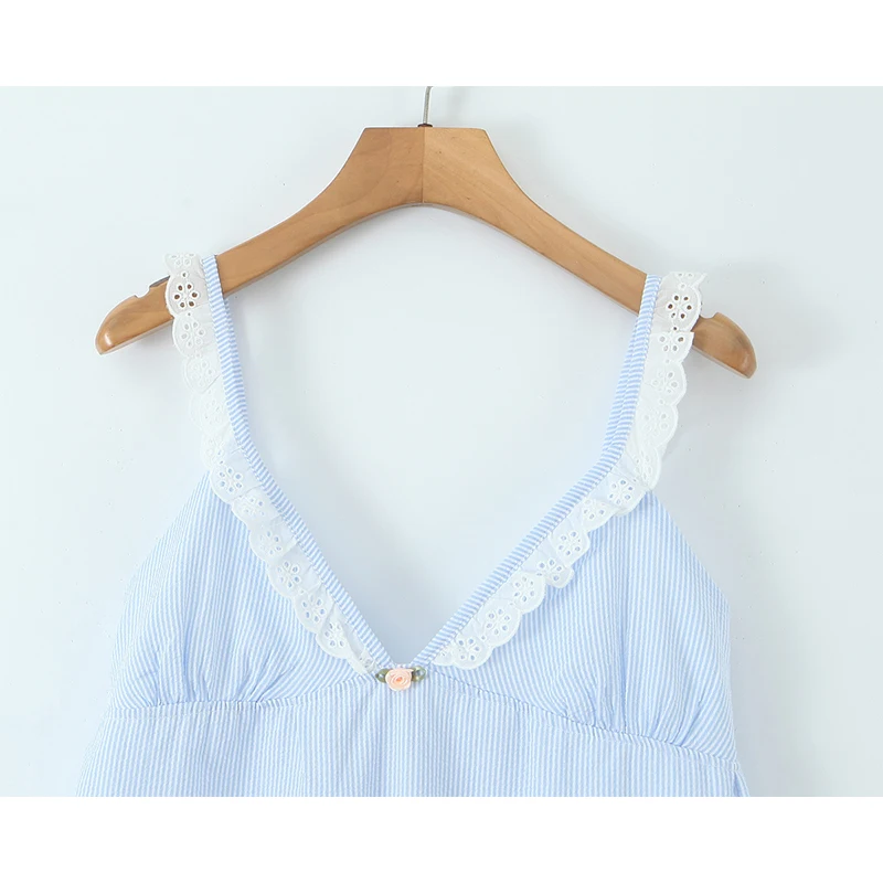 สปาเก็ตตี้เซ็กซี่ลายชุดลําลองฤดูร้อนผู้หญิงแฟชั่นBackless HighเอวVคอA-Lineชุดสั้นลูกไม้Spliced Robe