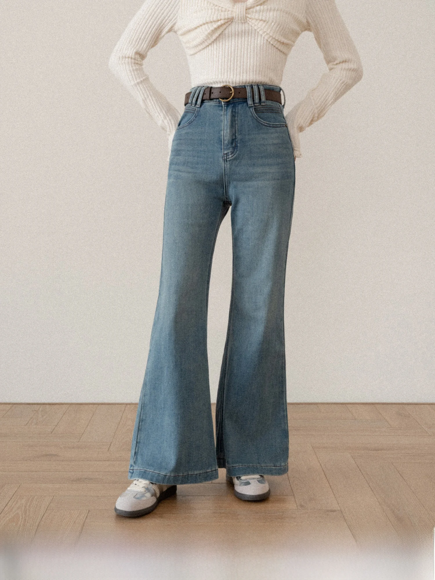 

High Waist Wide Leg Jeans Women's Winter New Design Loose Warm Korean Sle Casual Zipper ket Blue Cotton Blend Denim