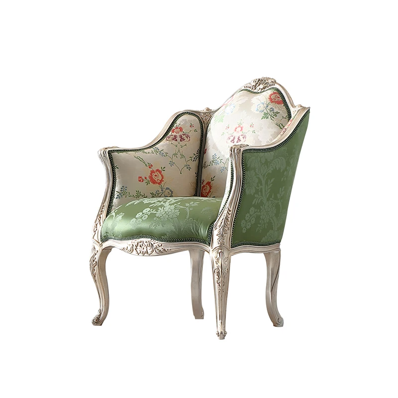 !@High-End European Classic Living Room Royal Vintage Fabric Accent Chairs Furniture Luxury Designs Wooden Armchair