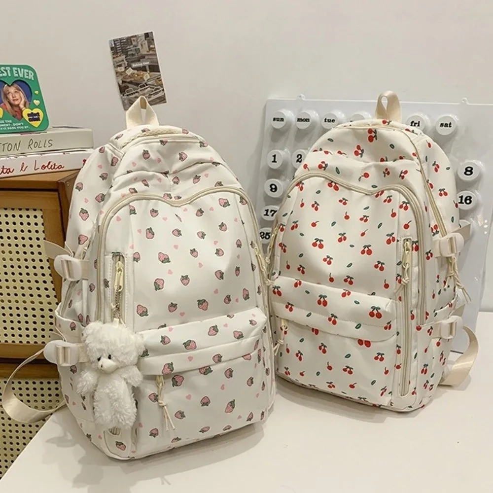 Großer Rucksack mit Blumenmuster, mehreren Taschen und Fächern, Schleifenmuster, wasserdicht, strapazierfähig, Schultasche – Detail 6