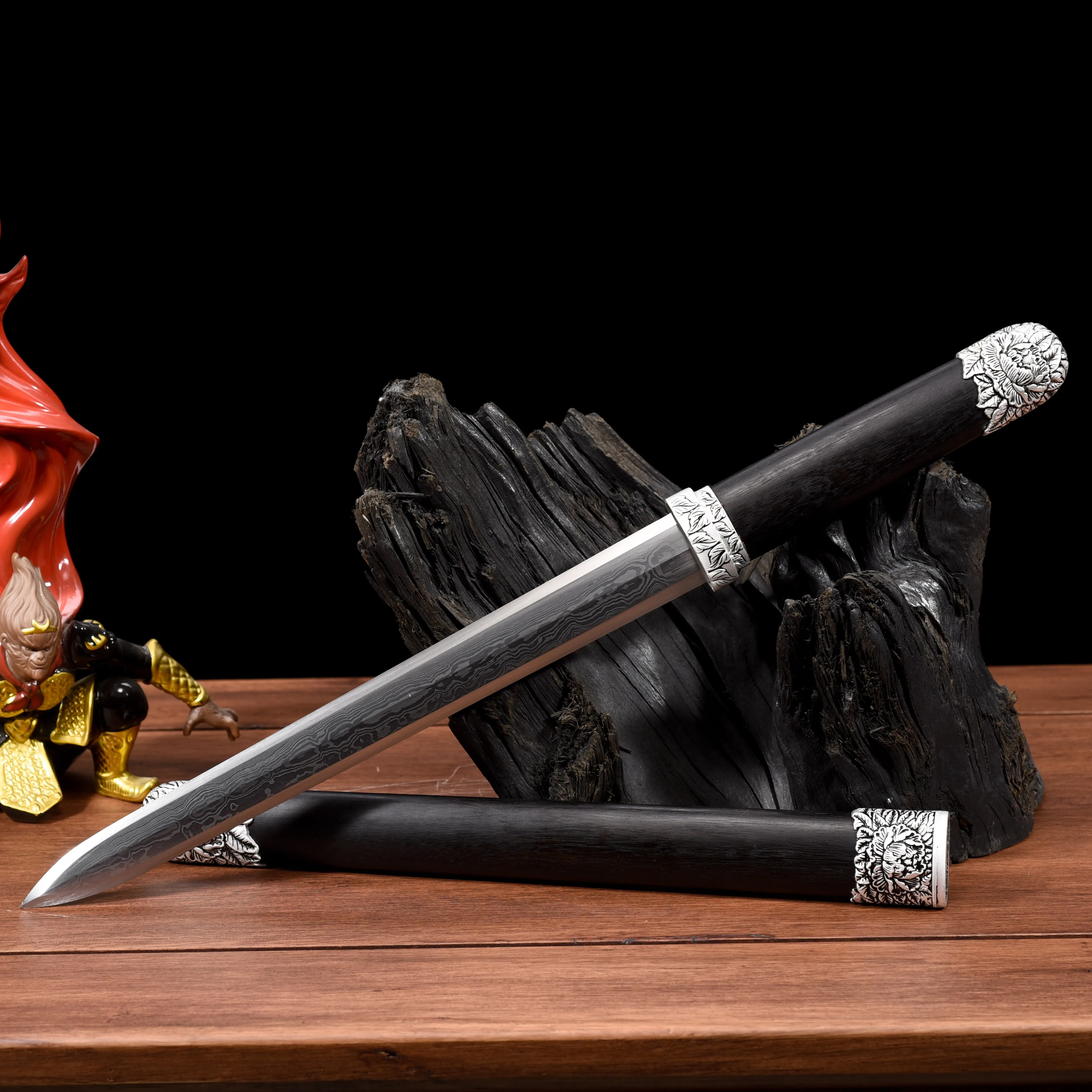 

54cm medieval Damascus steel hand sharpened short samurai sword katana Weapons Fighting knight Shirasaya wooden sheath battle