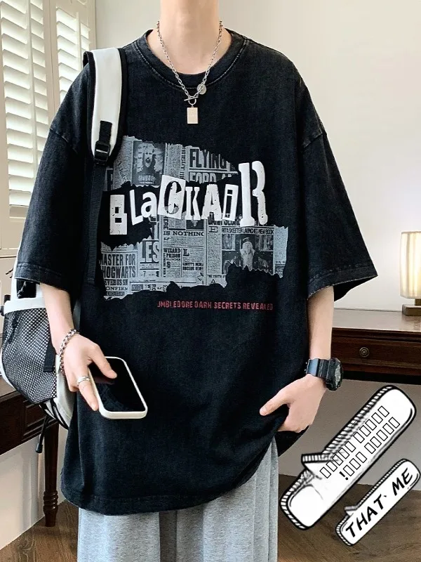 

Молодежная футболка Sve T-irt для мужчин, летняя, модная, брендовая, из плотного чистого хлопка, с инициалами Sve M, для старшеклассников, свободного кроя...