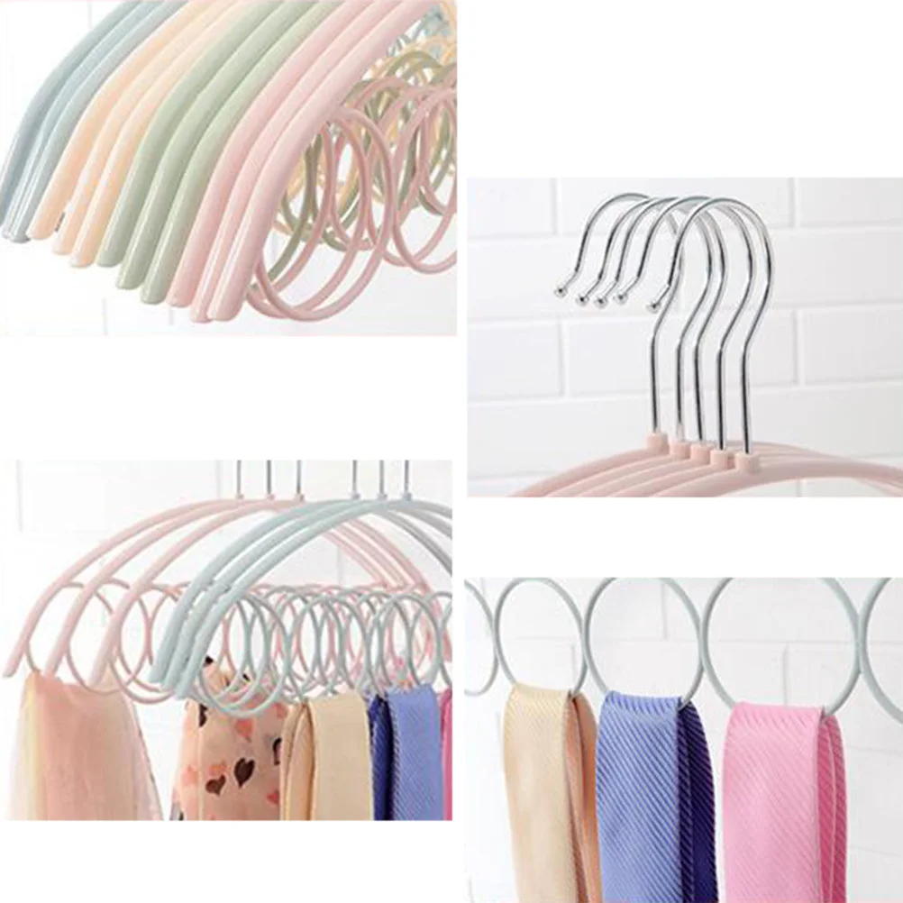 

4Pcs Scarf Hanger Non-Slip Plastic Closet Organizer 5 Rings for Ties Belts Beige Space-Saving Scarf Tie Hanger