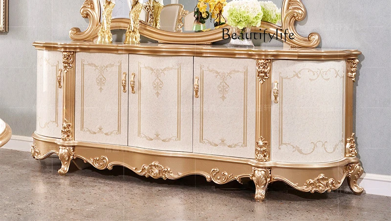 European solid wood carving flower dining side cabinet high-end French storage decoration palace style large apartment