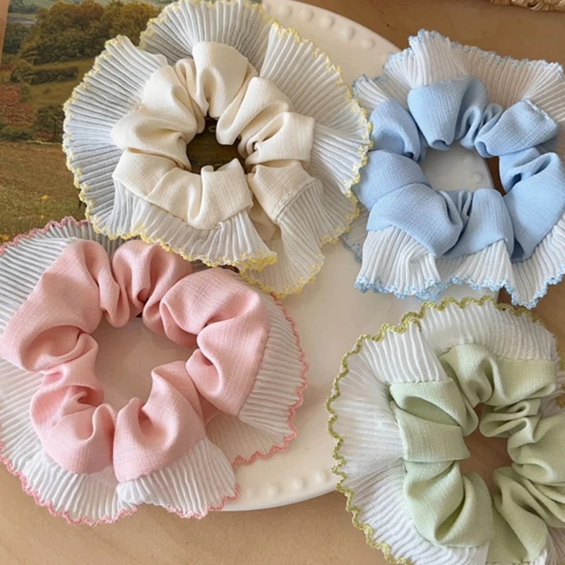 Soft and Comfortable Scrunchies Large Elastic Scrunchy French White Bobbles Hairbands for Thick Hair Various Hairstyles