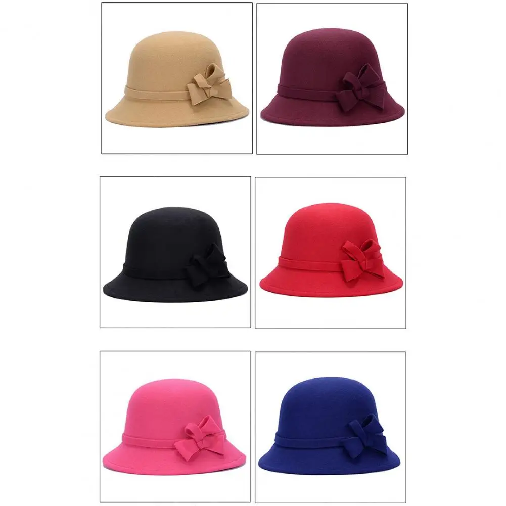 Damen-Kappe, einfarbig, Bowler-Kappe, Kunstwolle, breite Krempe, Cloche-Hut für Teeparty, Kirche, Hochzeit