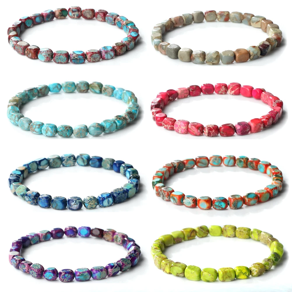 Pulseras bohemias de piedra de ónix del emperador para mujeres y hombres, pulsera de hilo elástico con dije de piedra Natural Vintage, joyería de Yoga, regalo para mujer
