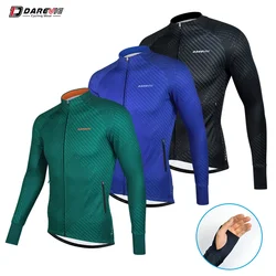 Darevie Long Sleeve Cycling Jersey Thin Plus Velvet   Thumb Hole Thermal Warm   MTB Road Spring Autumn