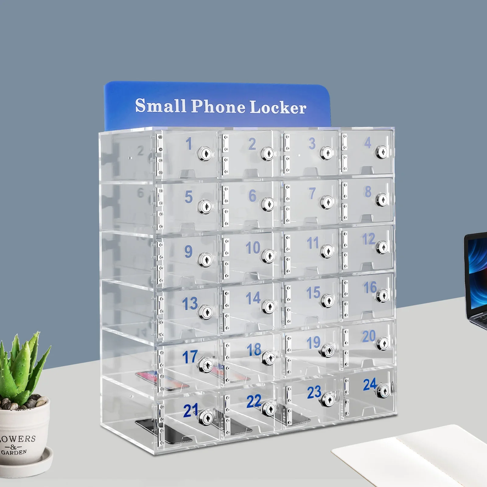 [Cell Phone Storage Cabinet] 24-Slot Acrylic Cell Phone Storage Cabinet - for Classroom Office - Secure Transparent