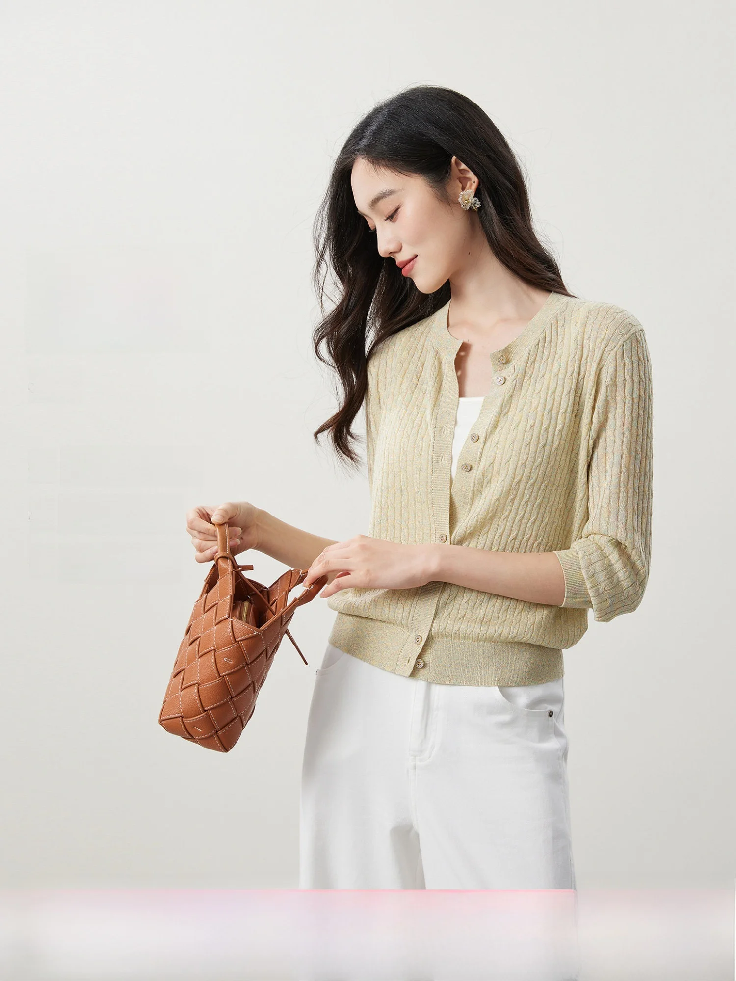 

Вязаный женский кардиган Ele с длинными рукавами из мягкой смеси лиоцелла и льна, повседневная универсальная верхняя одежда для весны