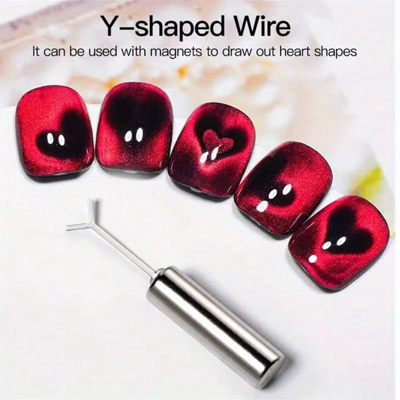 2 Pcs Love-Heart Iron Sheet+Nail Magent Set Y-shape Love Cat Eye Magnetic Stick Suitable for DIY Gel Polishing Magnetic Tools T