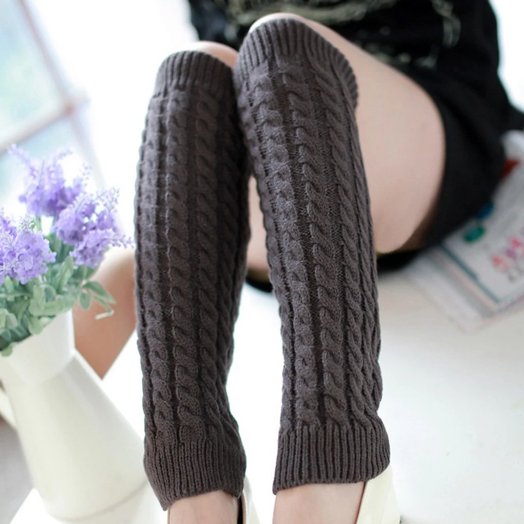 مدفئات الساق المحبوكة للنساء ، جوارب أحادية اللون ، غطاء قدم كروشيه ، جوارب طويلة ، حياكة ملتوية ، شتاء ، 42: 1 زوج