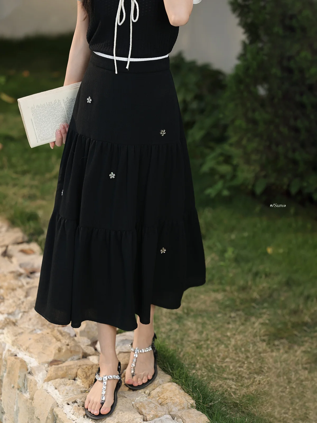 

Юбка миди А-силуэта женская летняя, стройнящая, универсальная, повседневная, средней длины, с завышенной талией, из других тканей