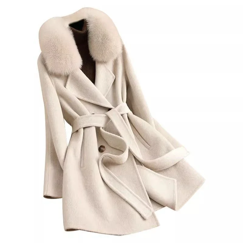 

Модная и повседневная куртка 2026, новая куртка с меховым воротником, стиль средней и длинной длины, утягивающая талию и уменьшающая возраст ветровка для женщин