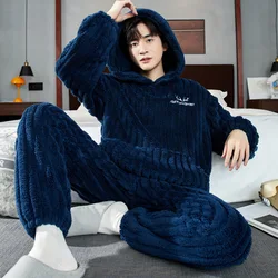 2024 Men's Pajama Sets Pyjamas Suit Men Winter Warm Thicken Sleepwear Autumn Loose Sleep Set Homewear Pijama Hooded Home Clothes