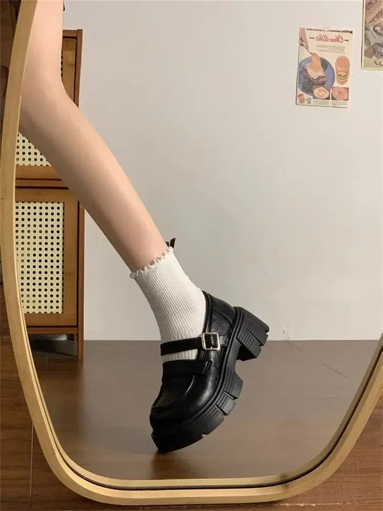 

2025 New Arrivals Women's Loafers Spring Autumn Thick Sole Mary Jane Preppy Style British Versatile Black Little Leather Shoes