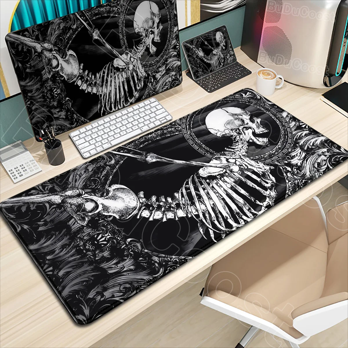 New HD Print Dark Skull Desk Mat Non-slip Rubber Mousepad Cool Skeleton Mouspad Macabre Gothic Extra Large 900x400mm Mouse Mat