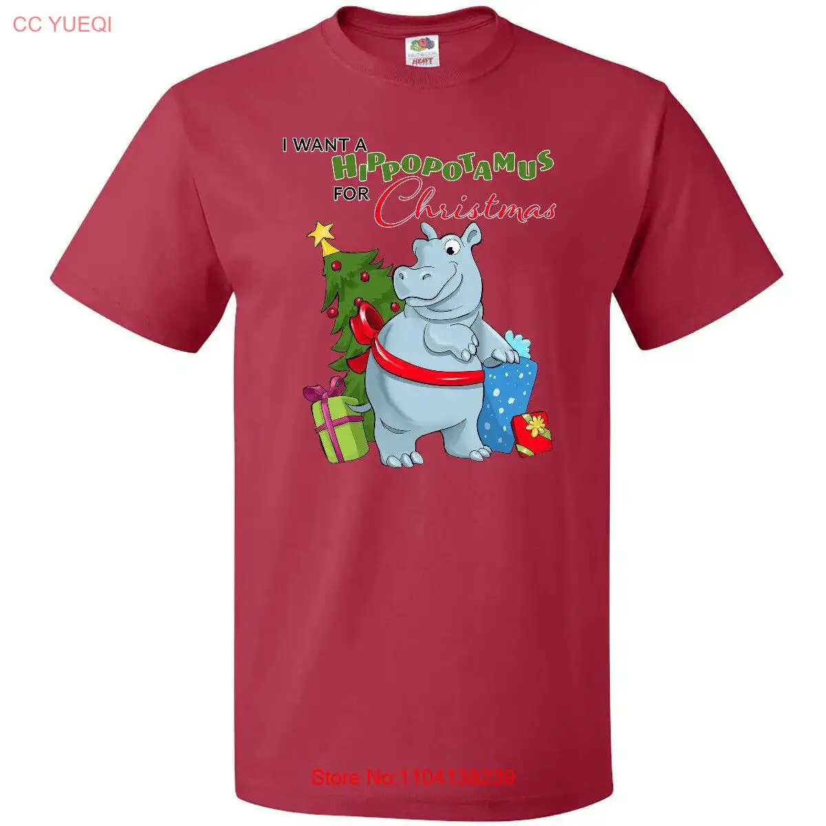 Inktastic I Want A Hippopotamus For Christmas T-Shirt Cute Animals Cuddly Red