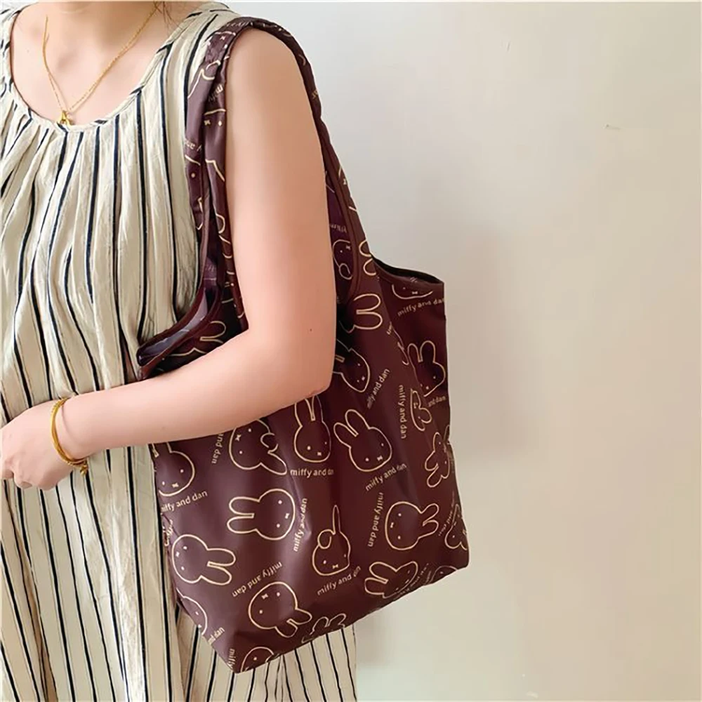 Kawaii miffy bonito saco de compras dos desenhos animados coelho impressão portátil dobrável multifuncional viagem alta capacidade bolsa presente da menina