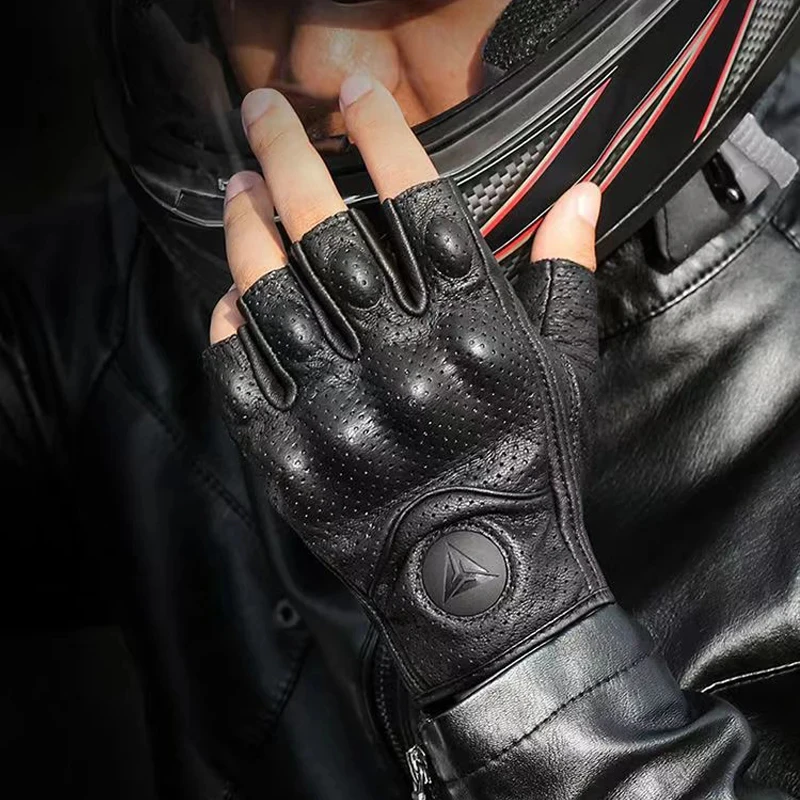 Motorcycle Gloves Half Finger Leather Guantes Moto Verano Estivi Luvas Ciclismo Gant Cycling Retro Fingerless Gloves Tactical