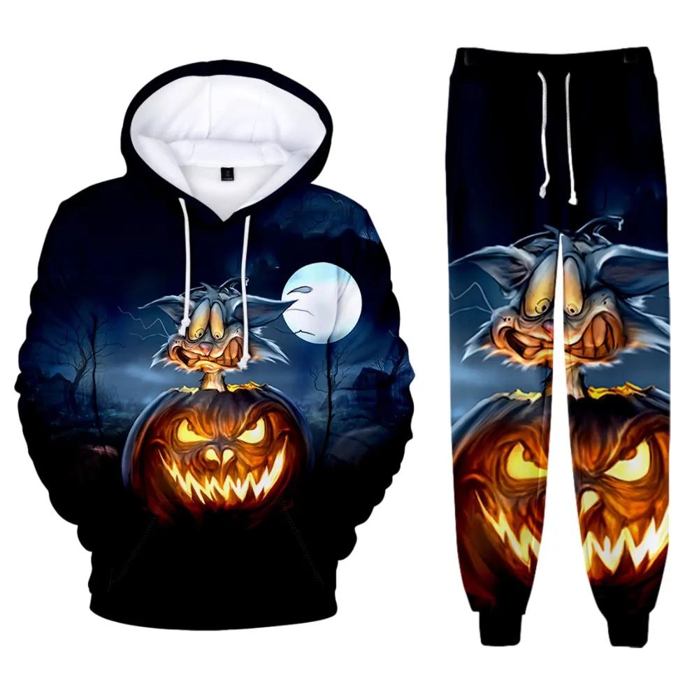 Creative Halloween 3D Printed Autumn Winter Boys Girls Tracksuit Set Casual Hoodie And Pants 2pcs Sets Fashion Unisex Clothing